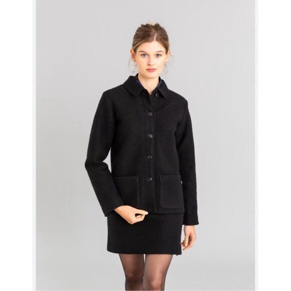 J. Crew Black Boiled Wool Canton Jacket Size Small Mid Length Quiet Luxury Coat - Picture 1 of 5